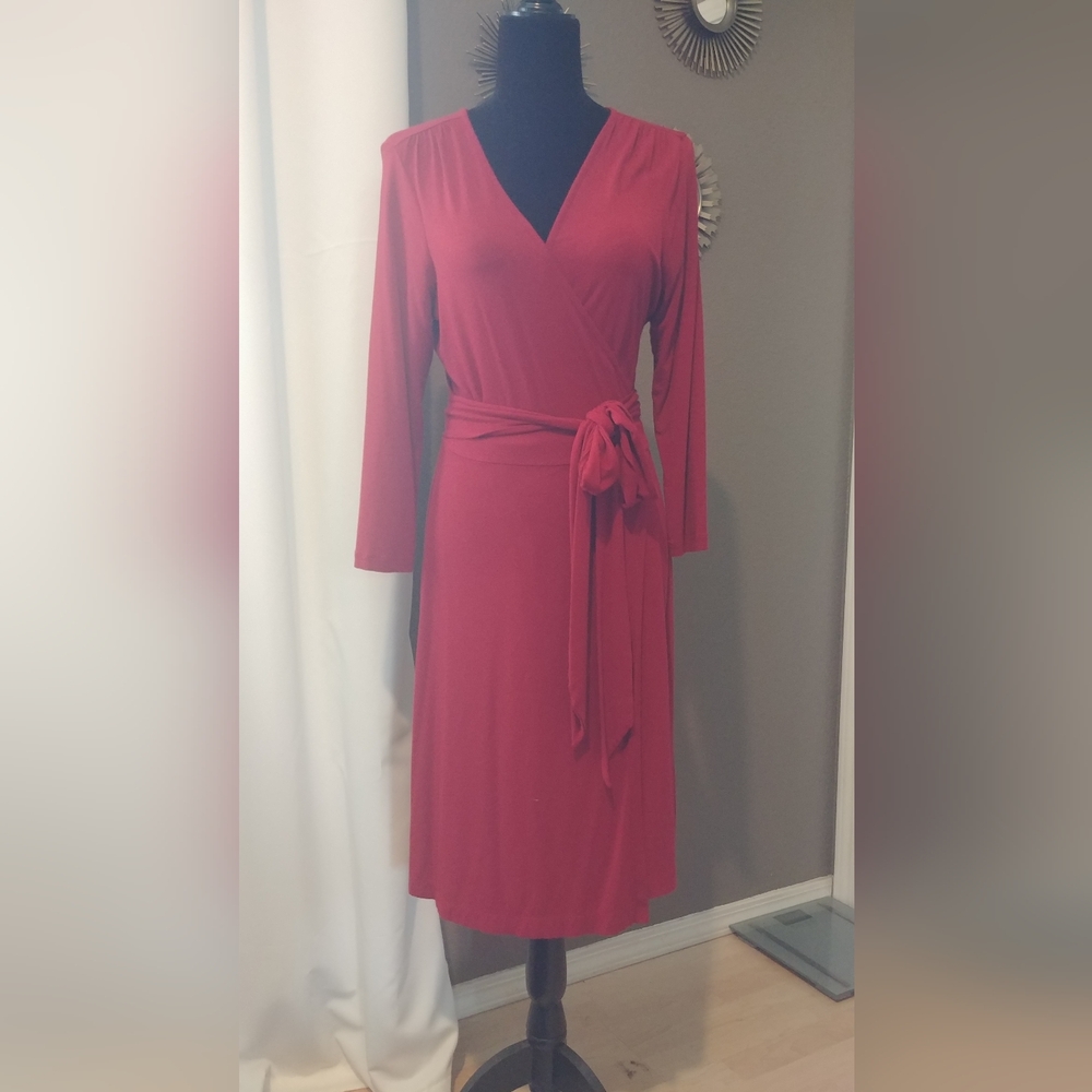 Banana Republic Red Long Sleeve Wrap Dress